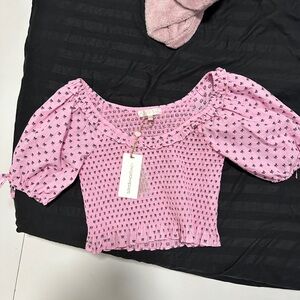 Love Shack Fancy MOLLY COTTON BOW PUFF SLEVE TOP